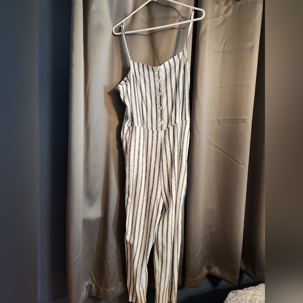 Old Navy Black and White Striped Jumpsuit